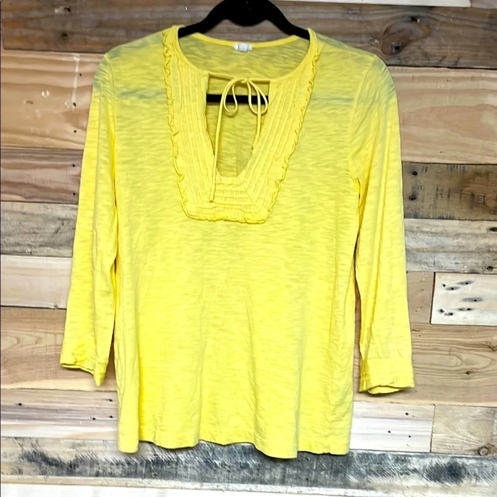 J.Crew size XS Vibrate Yellow Ruffle V-neck 3/4 Sleeve Lightweight Cotton Blouse